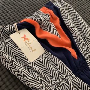 NWT THML Strapless Chevron Blue/Orange Maxi Dress